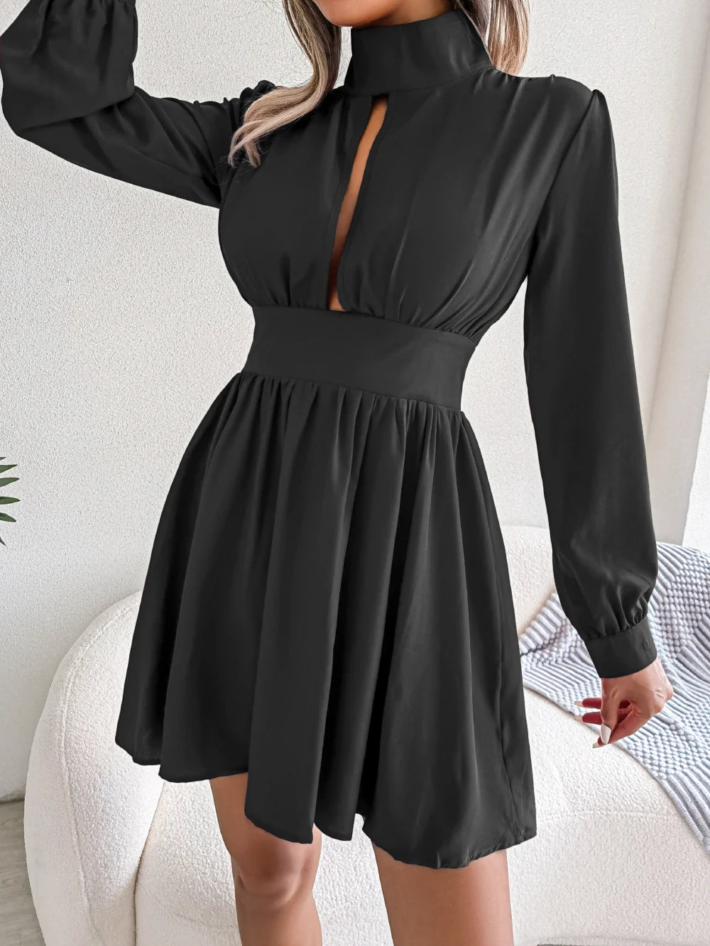 Women Autumn Casual Solid Hollow Out Long Sleeve A Line Dress 2026 Fashion Elegant Dresses Red Black White Sexy Woman Clothing