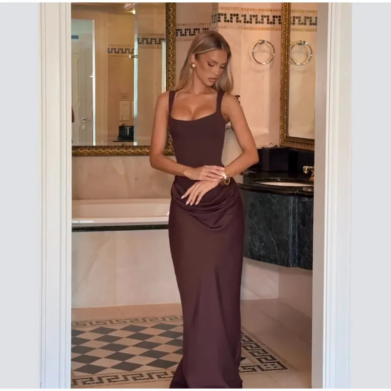 Yellow Strapless Pleated Women Split Maxi Dress Elegant Sleeveless Waist Cinching Slim Fit Dresses 2026 Lady Daily Party Gowns