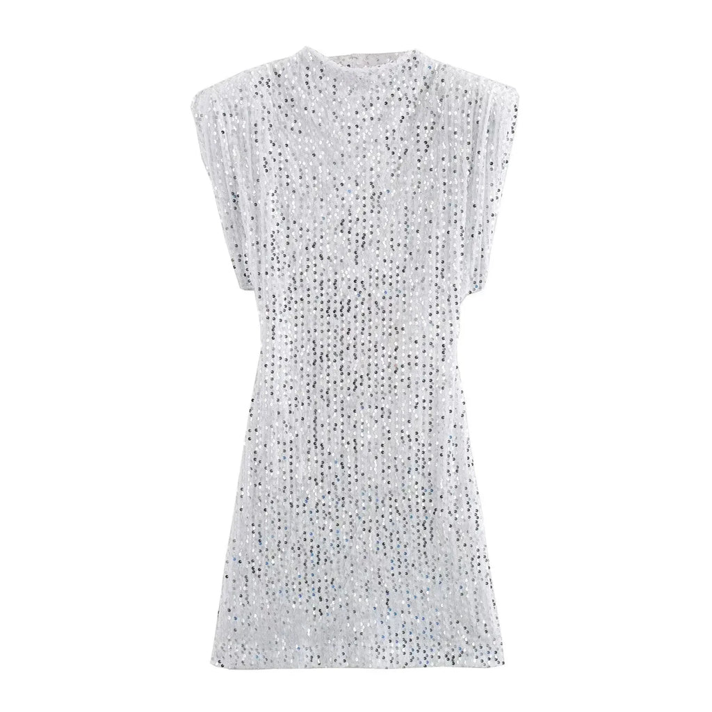 KONDALA 2026 Spring Women Sequined Party Dresses Shoulder Pad Sheath Mini Dress Sleeveless Valentine‘s Day Women Elegant Dresses