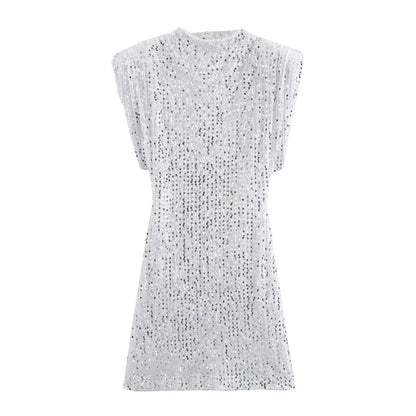 KONDALA 2026 Spring Women Sequined Party Dresses Shoulder Pad Sheath Mini Dress Sleeveless Valentine‘s Day Women Elegant Dresses