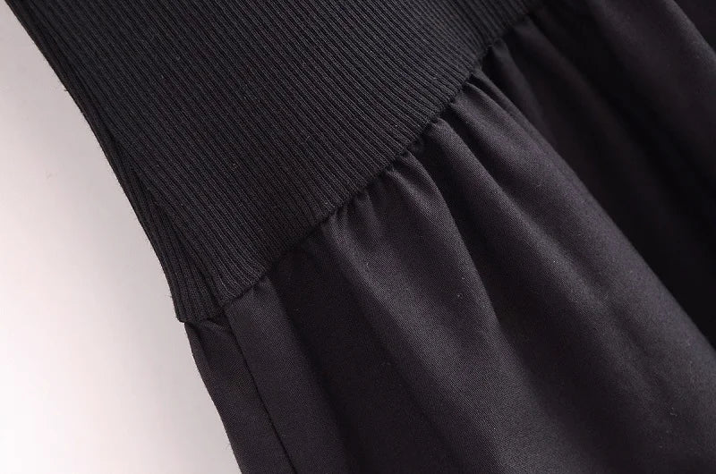MUJER Black Pleated Long Dresses for Women Knitted Sleeveless Maxi Dress Woman Vintage Party Womens Dresses Spring Casual Dress