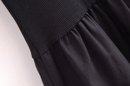 MUJER Black Pleated Long Dresses for Women Knitted Sleeveless Maxi Dress Woman Vintage Party Womens Dresses Spring Casual Dress