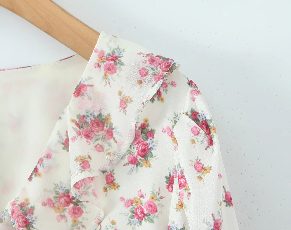 Boho Floral Print Ruffle Mini Dress Women Front Button Long Sleeve V Neck Spring Dresses 2025 Holiday Robe Short Vestidos