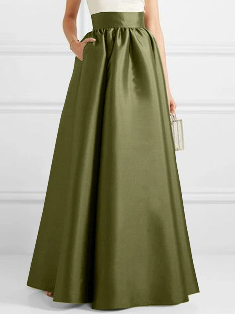 ZANZEA Women Satin Silk Black Maxi Long Skirts Elegant Luxury High Waisted A-Line Party Jupe Femme with Back Zipper Faldas Mujer