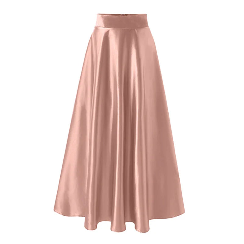 ZANZEA Women Satin Silk Black Maxi Long Skirts Elegant Luxury High Waisted A-Line Party Jupe Femme with Back Zipper Faldas Mujer