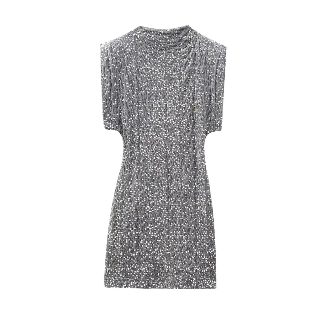 KONDALA 2026 Spring Women Sequined Party Dresses Shoulder Pad Sheath Mini Dress Sleeveless Valentine‘s Day Women Elegant Dresses