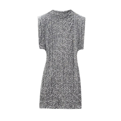KONDALA 2026 Spring Women Sequined Party Dresses Shoulder Pad Sheath Mini Dress Sleeveless Valentine‘s Day Women Elegant Dresses