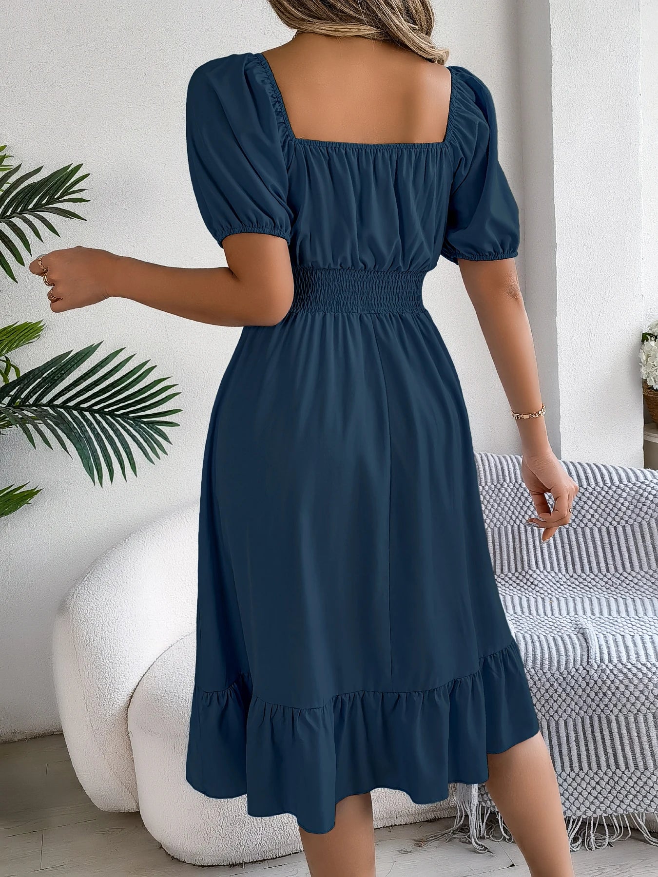 Spring Summer Elegant High Waisted Dress Square Neck Short Sleeved Ruffled Edge Long Dresses 2026 Valentine's Day Woman Clothing
