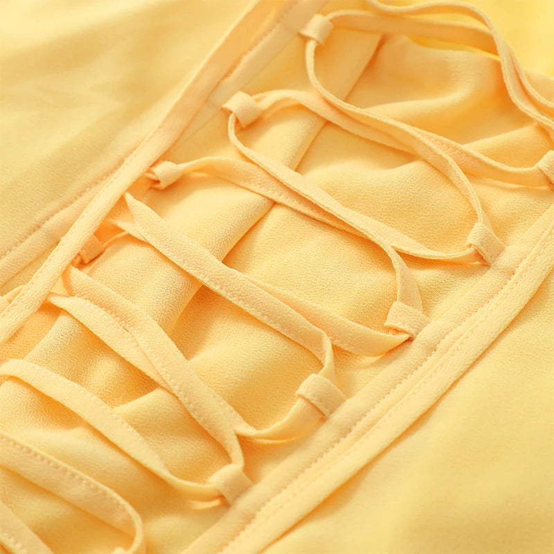 Yellow Strapless Pleated Women Split Maxi Dress Elegant Sleeveless Waist Cinching Slim Fit Dresses 2026 Lady Daily Party Gowns