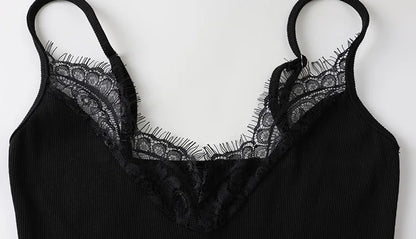 CNYISHE Lace Patchwork Camisoles Solid Sexy Club Women Dresses Fashion Skinny Hip Wrap Female Outfits Fitness Regular Casual