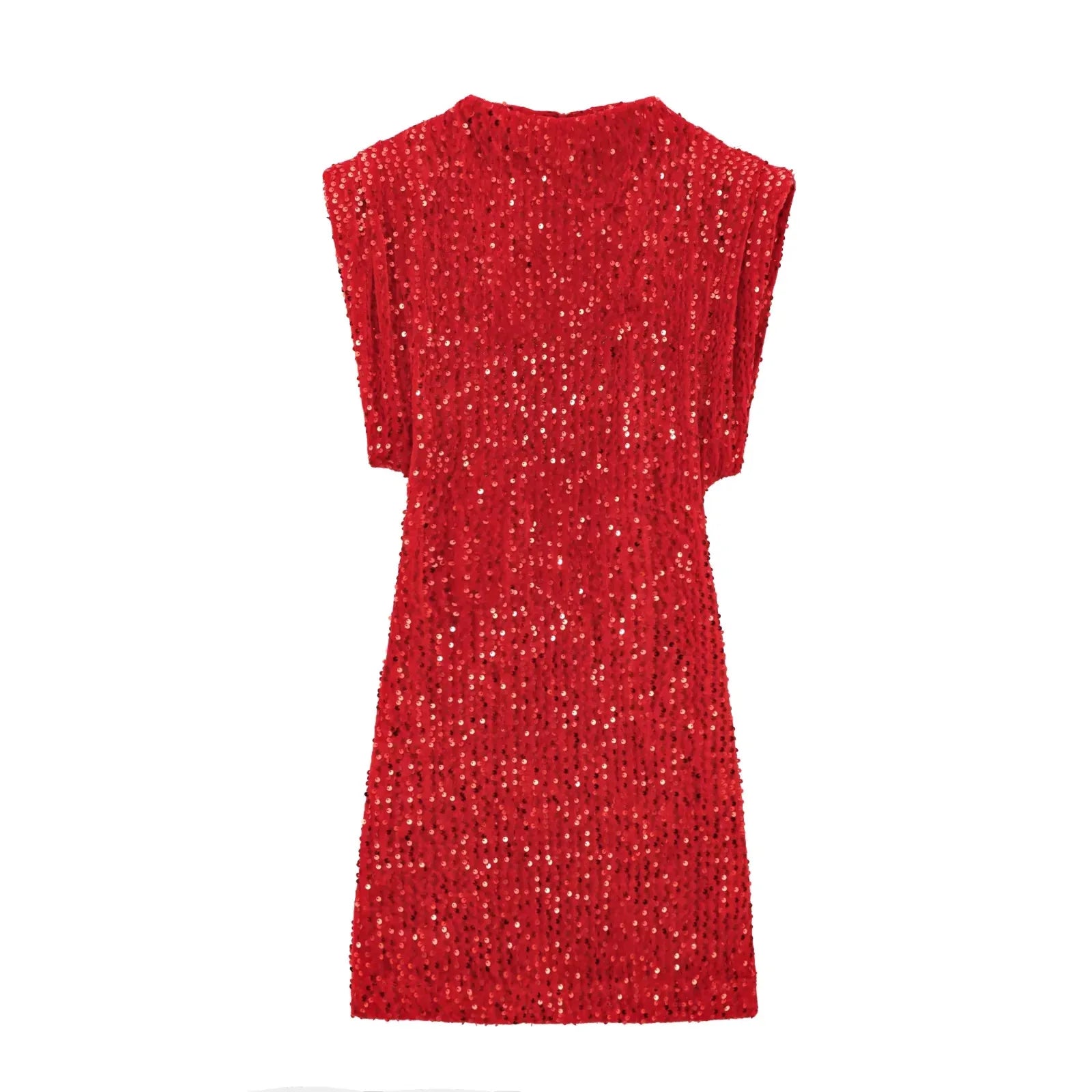 KONDALA 2026 Spring Women Sequined Party Dresses Shoulder Pad Sheath Mini Dress Sleeveless Valentine‘s Day Women Elegant Dresses