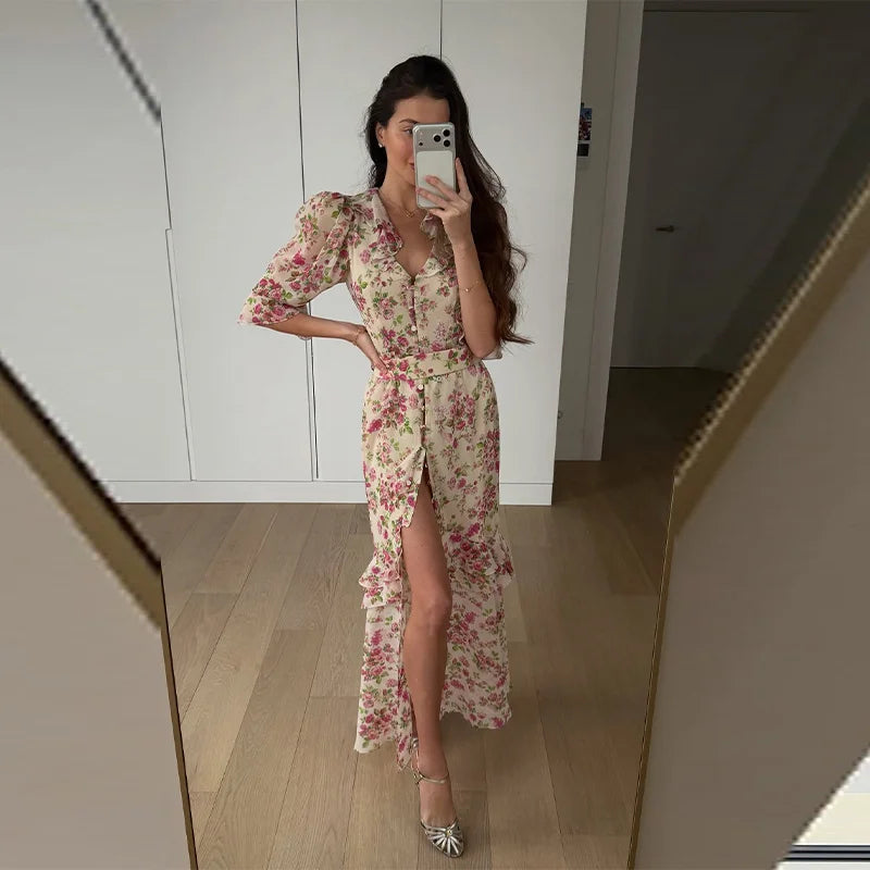 Women Chic Printed Gathered Large Swing Dress Sexy Sleeveless High Waist Slim Fit Sling Dresses 2026 New Lady Party Club Gowns