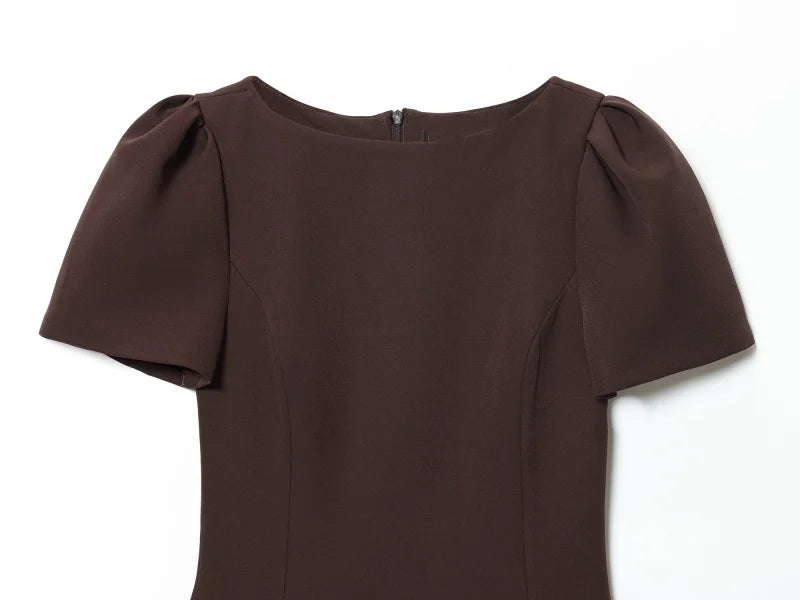 ETJ 2025 women's new products are elegant and stylish Short dress with a boat neck and short sleeves with pleats  black dress