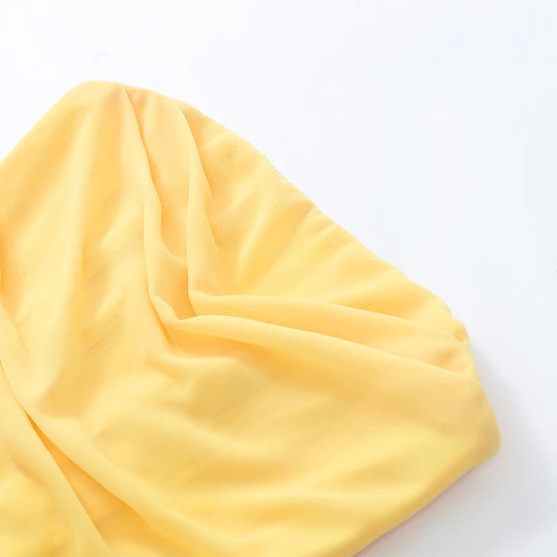 Yellow Strapless Pleated Women Split Maxi Dress Elegant Sleeveless Waist Cinching Slim Fit Dresses 2026 Lady Daily Party Gowns