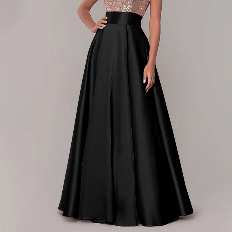 ZANZEA Women Satin Silk Black Maxi Long Skirts Elegant Luxury High Waisted A-Line Party Jupe Femme with Back Zipper Faldas Mujer