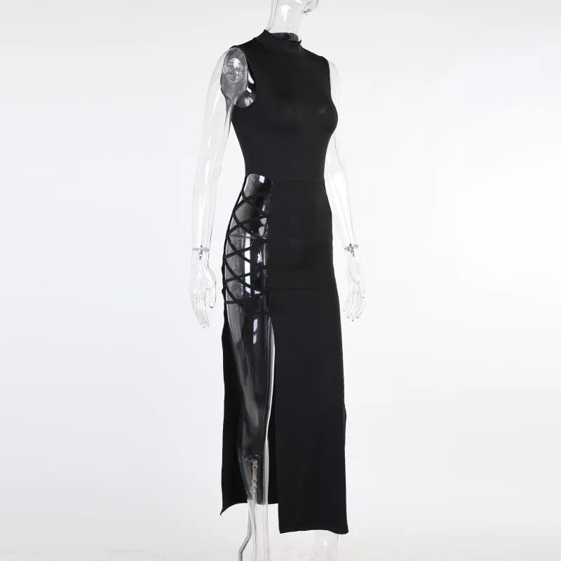 New Elegant Black Sleeveless Bandage Sexy Dress for Women Club Party Backless Tank Dresses Skinny Fashion Summer