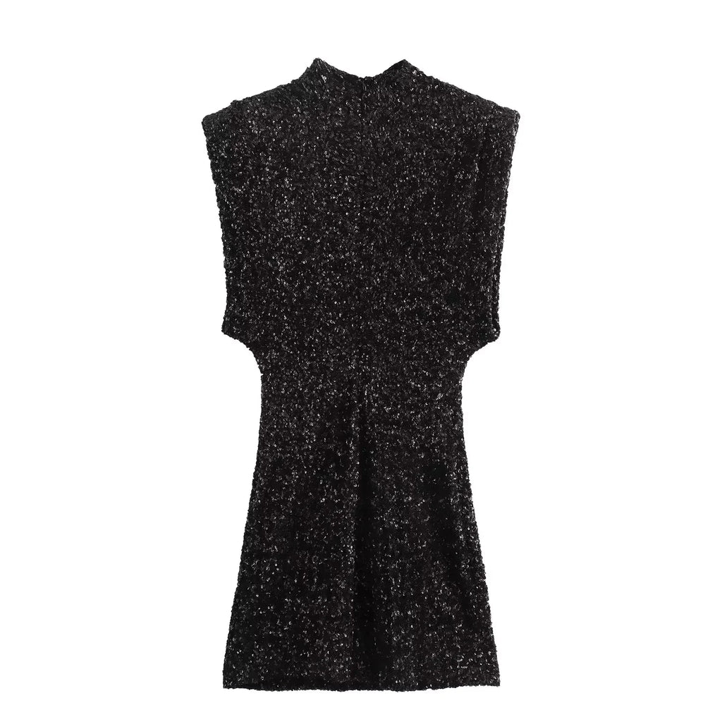 KONDALA 2026 Spring Women Sequined Party Dresses Shoulder Pad Sheath Mini Dress Sleeveless Valentine‘s Day Women Elegant Dresses