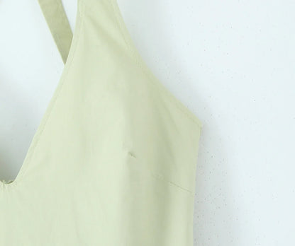 YENKYE Sexy Backless Green Elegant Halter Dress For Women Low Waist A-line Midi Summer Evening Party Dresses Cotton Robe
