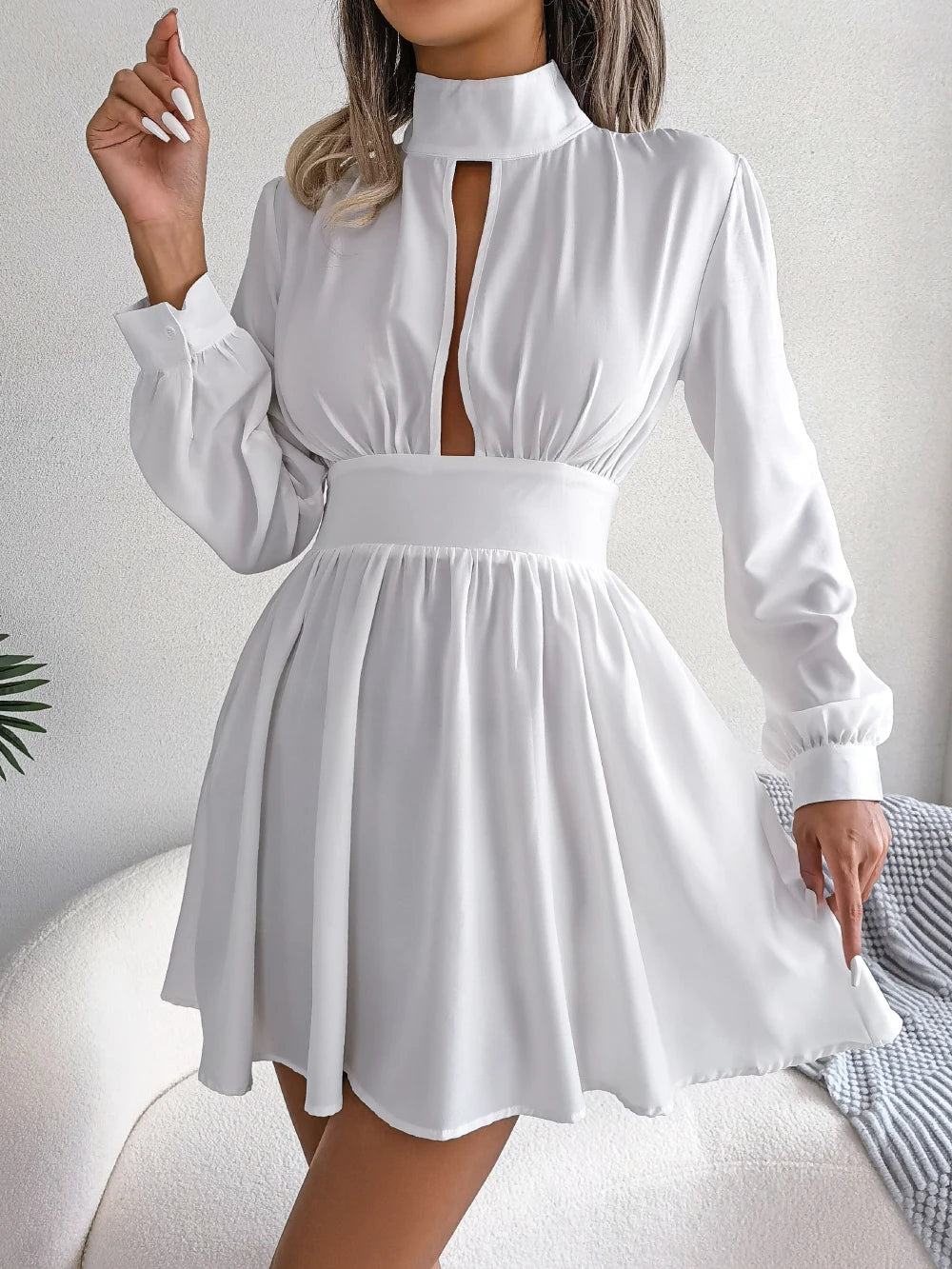 Women Autumn Casual Solid Hollow Out Long Sleeve A Line Dress 2026 Fashion Elegant Dresses Red Black White Sexy Woman Clothing