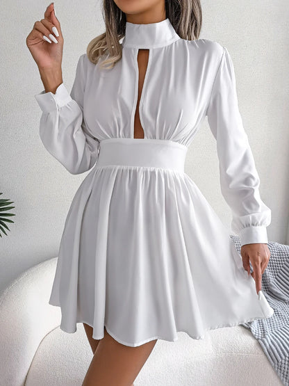 Women Autumn Casual Solid Hollow Out Long Sleeve A Line Dress 2026 Fashion Elegant Dresses Red Black White Sexy Woman Clothing