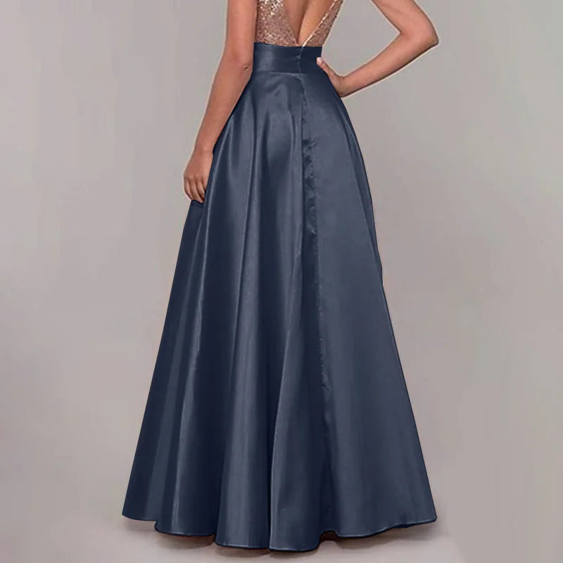 ZANZEA Women Satin Silk Black Maxi Long Skirts Elegant Luxury High Waisted A-Line Party Jupe Femme with Back Zipper Faldas Mujer