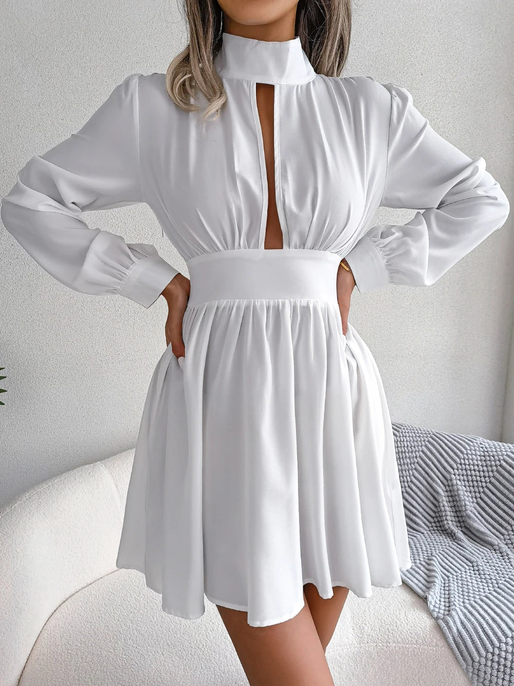 Women Autumn Casual Solid Hollow Out Long Sleeve A Line Dress 2026 Fashion Elegant Dresses Red Black White Sexy Woman Clothing