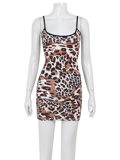 Fashion Sexy Summer Leopard Printed Women Dresses Backless Streetwear Regular Casual Camisole Strapless Skinny Vestidos Robes