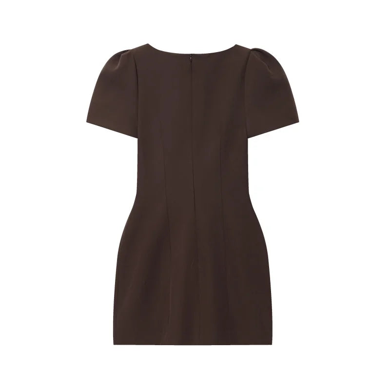 ETJ 2025 women's new products are elegant and stylish Short dress with a boat neck and short sleeves with pleats  black dress