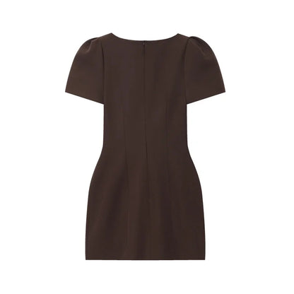 ETJ 2025 women's new products are elegant and stylish Short dress with a boat neck and short sleeves with pleats  black dress