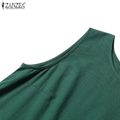2024 Summer Dress ZANZEA Fashion Sleeveless Beach Vestidos Office Work Sundress Women Elegant Solid Color Dresses Robe Femme