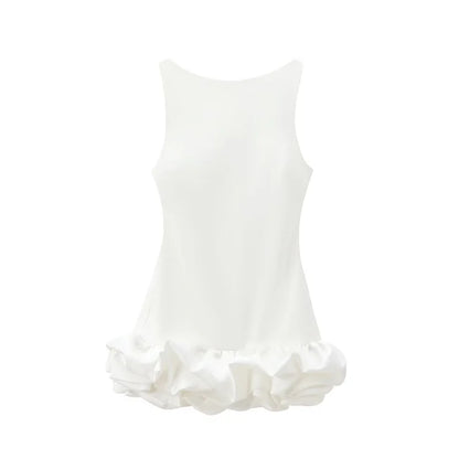 MUJER White Ruffle Mini Dress Women Sleeveless Bodycon Dress Woman off Shoulder Party Dresses Women Sexy Backless Women Dress