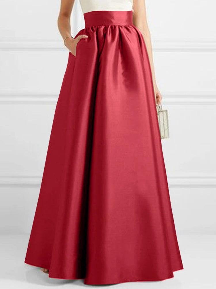ZANZEA Women Satin Silk Black Maxi Long Skirts Elegant Luxury High Waisted A-Line Party Jupe Femme with Back Zipper Faldas Mujer