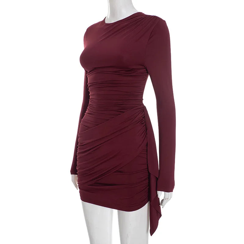 Crew Neck Solid Slim Sheath Dress Fashion Women Long Sleeve Short Wrap High Waisted Mini Dresses Lady 2026 Party Evening Gown
