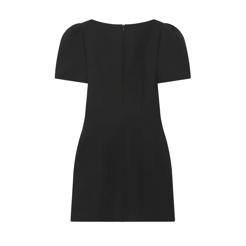 ETJ 2025 women's new products are elegant and stylish Short dress with a boat neck and short sleeves with pleats  black dress
