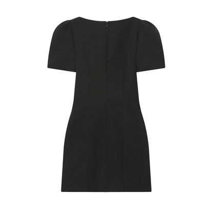 ETJ 2025 women's new products are elegant and stylish Short dress with a boat neck and short sleeves with pleats  black dress