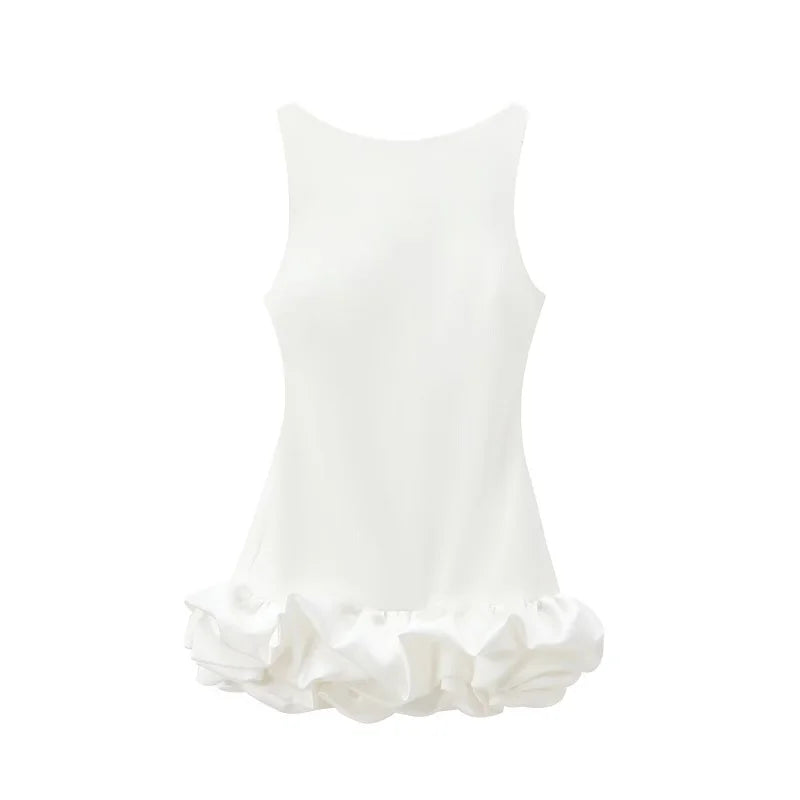 MUJER White Ruffle Mini Dress Women Sleeveless Bodycon Dress Woman off Shoulder Party Dresses Women Sexy Backless Women Dress