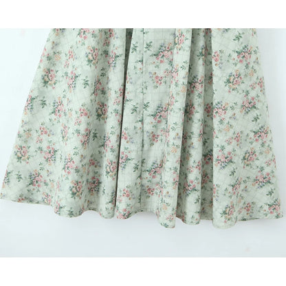 YENKYE Green Floral Print Sexy Spaghetti Straps Dress Women Low Waist A-line Midi Holiday Summer Dresses Party Robe 2025 Vestido
