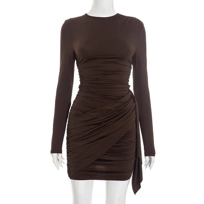 Crew Neck Solid Slim Sheath Dress Fashion Women Long Sleeve Short Wrap High Waisted Mini Dresses Lady 2026 Party Evening Gown