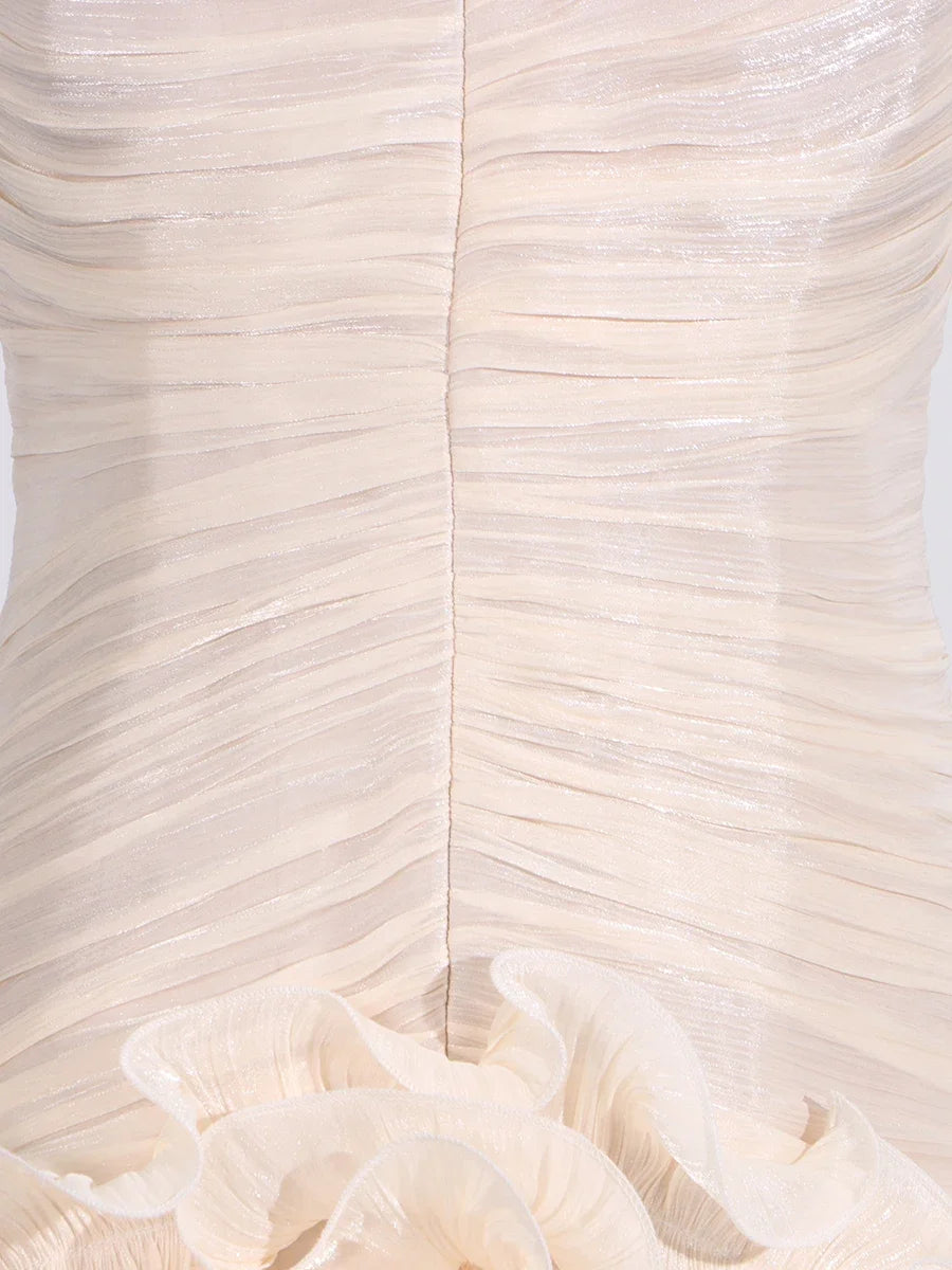 TWOTWINSTYLE Solid Spliced Fungus Slimming Dresses for Women Strapless Sleeveless Patchwork Folds Midi Dress Female Clothing New