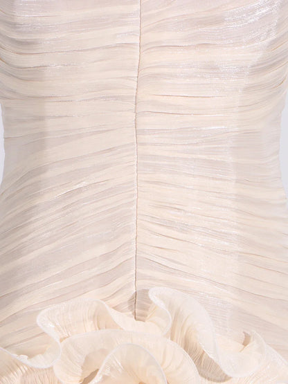 TWOTWINSTYLE Solid Spliced Fungus Slimming Dresses for Women Strapless Sleeveless Patchwork Folds Midi Dress Female Clothing New