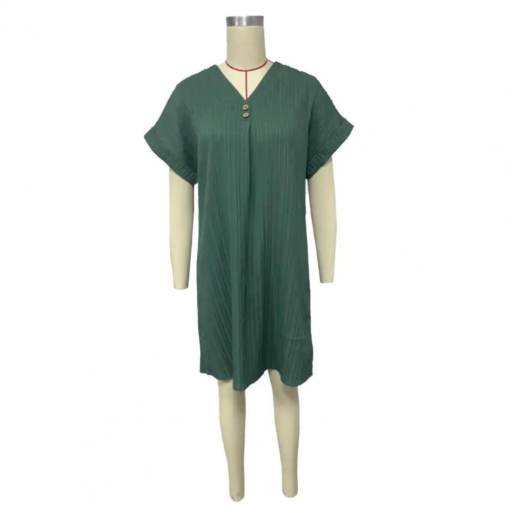 Summer Women Dress V Neck Button Short Sleeves Loose Casual Loose Fit Button Dress Summer Loose Lady Short Dress Women Dresses