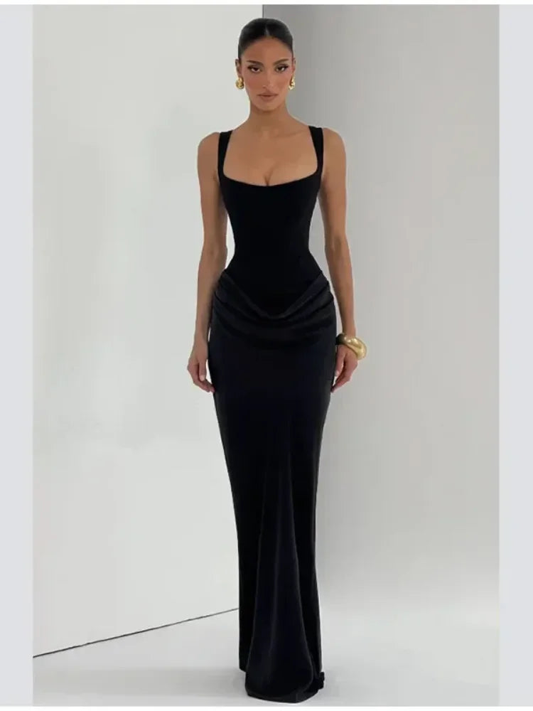 Sexy Square-neck Halter Mini Dress Women Pleated Sleeveless Backless High Waist Bodycon Dresses 2026 New Summer Lady Party Robe