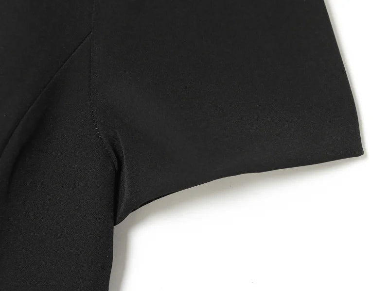 ETJ 2025 women's new products are elegant and stylish Short dress with a boat neck and short sleeves with pleats  black dress