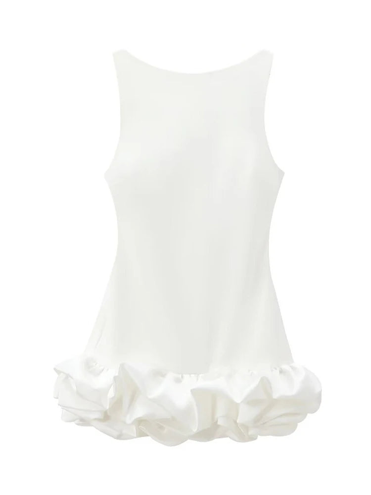 MUJER White Ruffle Mini Dress Women Sleeveless Bodycon Dress Woman off Shoulder Party Dresses Women Sexy Backless Women Dress
