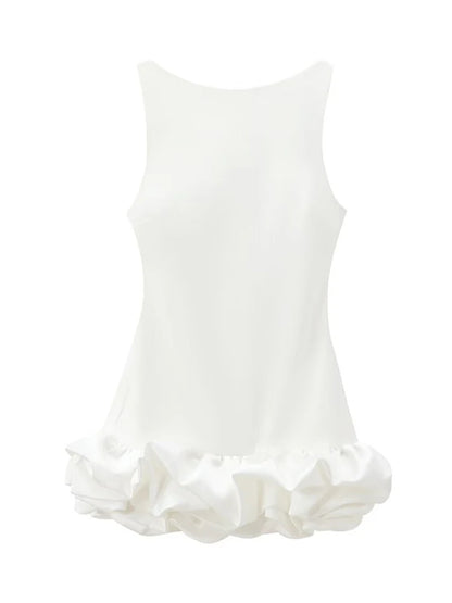 MUJER White Ruffle Mini Dress Women Sleeveless Bodycon Dress Woman off Shoulder Party Dresses Women Sexy Backless Women Dress