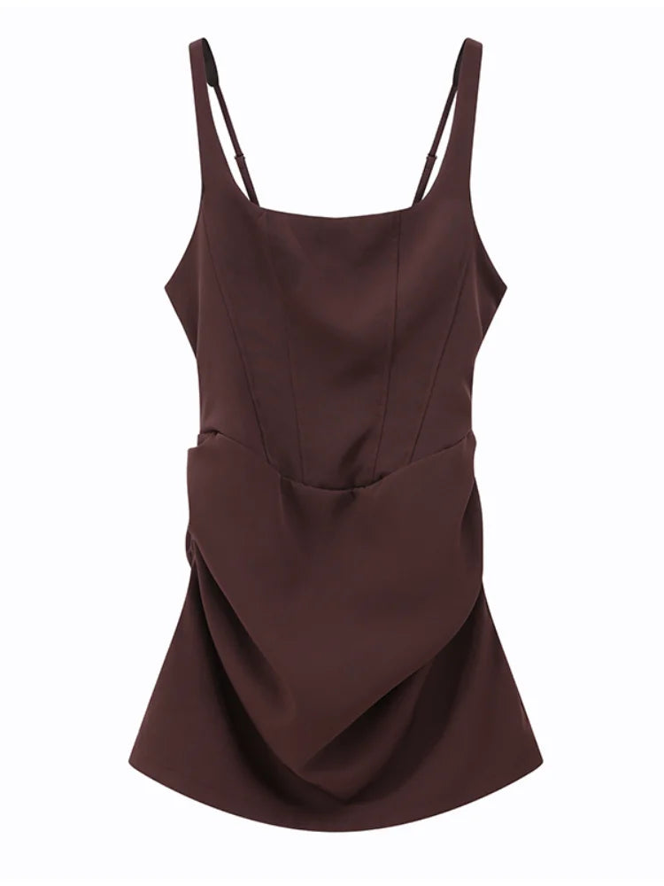 Sexy Square-neck Halter Mini Dress Women Pleated Sleeveless Backless High Waist Bodycon Dresses 2026 New Summer Lady Party Robe