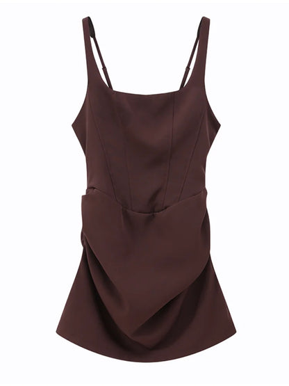 Sexy Square-neck Halter Mini Dress Women Pleated Sleeveless Backless High Waist Bodycon Dresses 2026 New Summer Lady Party Robe