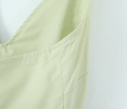 YENKYE Sexy Backless Green Elegant Halter Dress For Women Low Waist A-line Midi Summer Evening Party Dresses Cotton Robe