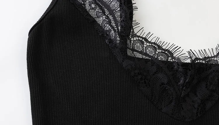 CNYISHE Lace Patchwork Camisoles Solid Sexy Club Women Dresses Fashion Skinny Hip Wrap Female Outfits Fitness Regular Casual