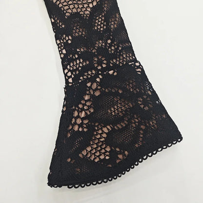 Suninheart Hollow Out Long Sleeve Cocktail Dress for Women 2025 Winter Stand Collar Club Party Dresses Lace Elegant Dresses